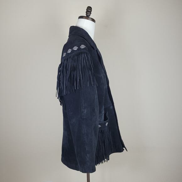 Irvine Park Coat Men Large Black Suede Western Fringe Cowboy Rodeo Southwestern - Picture 3 of 10